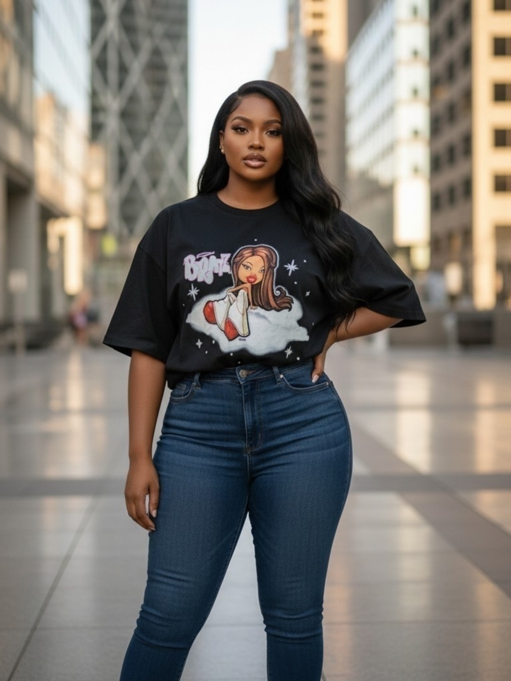 Fashion Nova Bratz Angel Graphic T-Shirt Oversized Black XL Y2K Vintage (EUC)